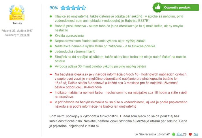 Recenzie a skúsenosti so zastrihávačom Babyliss E835E