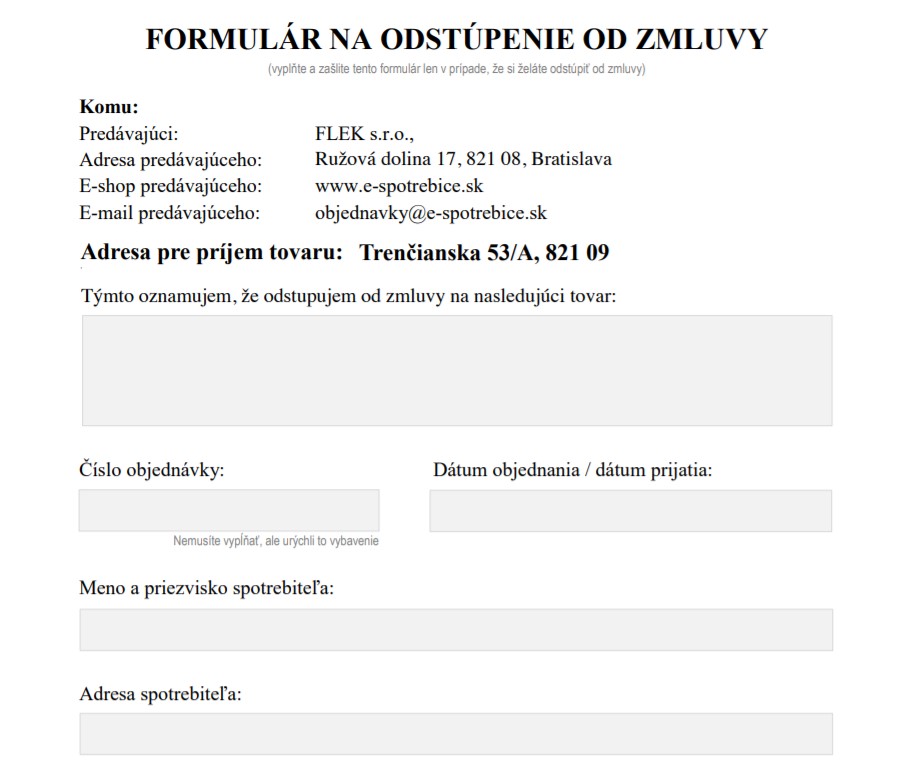 e-spotrebice.sk odstúpenie od zmluvy