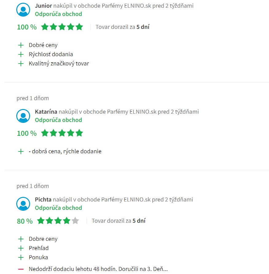 Recenzie a skúsenosti s e-shopom parfemy-elnino.sk