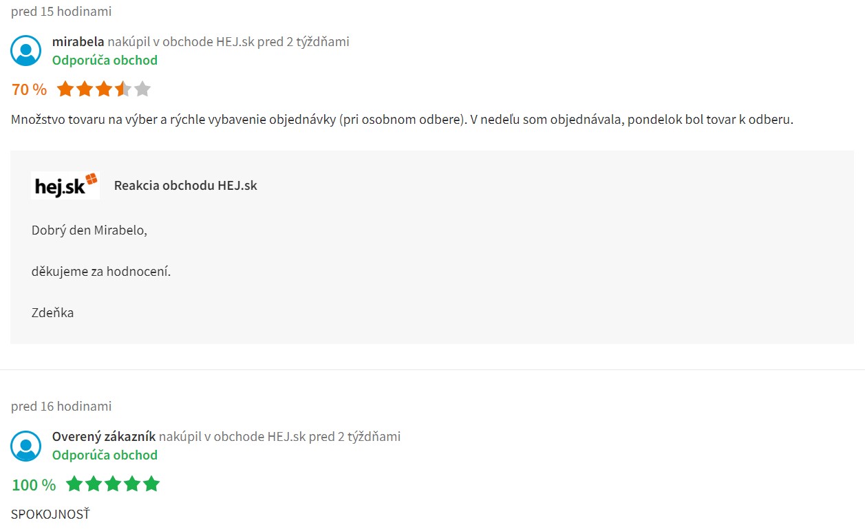 Recenzie a skúsenosti s internetovým obchodom hej.sk