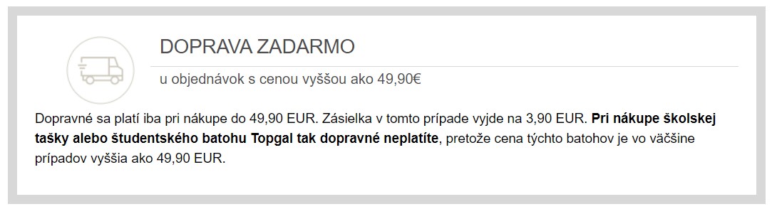 Doprava zdarma v obchode Topgal.sk