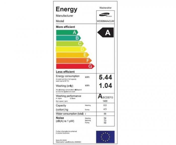 Samsung WD80M4A43JW energetický štítok