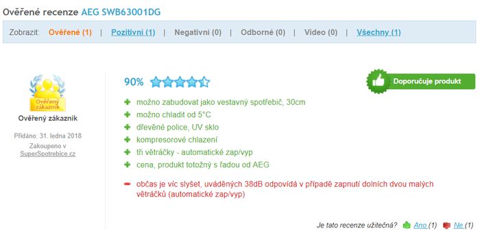 Recenzie a skúsenosti s vinotékou AEG SWB63001DG