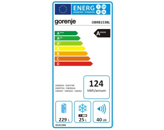 Retro chladnička Gorenje OBRB153BL energetický štítok