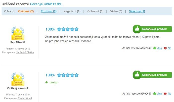 Recenzie a skúsenosti s chladničkou Gorenje OBRB153BL