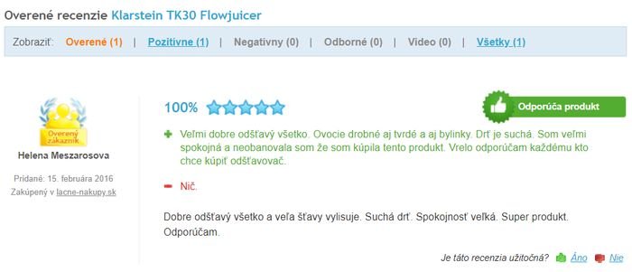 Skúsenosti s odšťavovačom Klarstein Flowjuicer