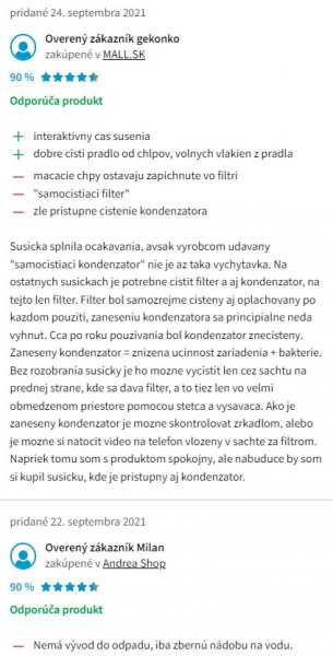 Recenzie a skúsenosti so sušičkou bielizne Bosch WTW87467CS