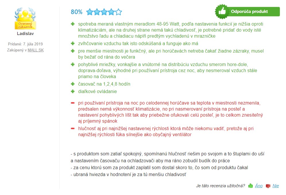 Recenzie a skúsenosti s ochladzovačom vzduchu Sencor SFN 9021WH