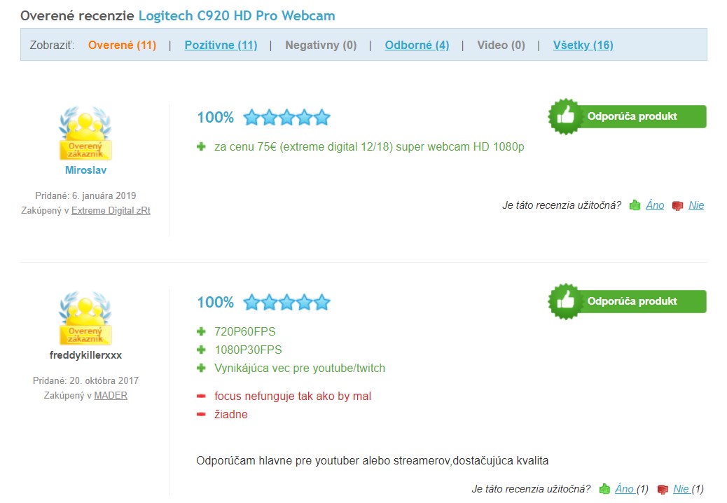 Recenzie a skúsenosti s webkamerou Logitech C920 HD Pro Webcam