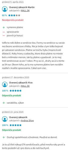 Recenzie a skúsenosti so sendvičovačom ETA Sorento 3151