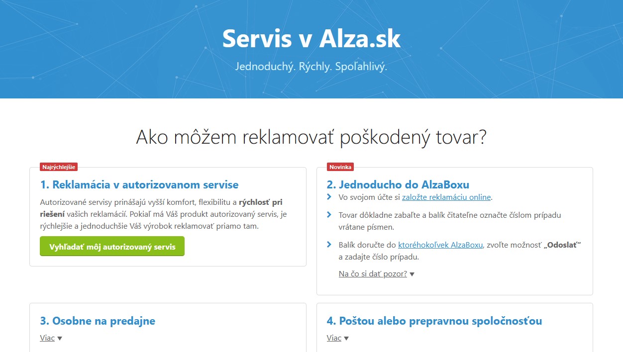 Alza.sk servis, vrátenie a reklamácia tovaru